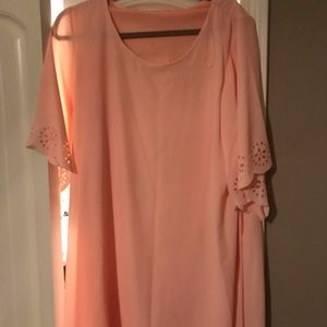 Pink short sleeved dress with tie around waist